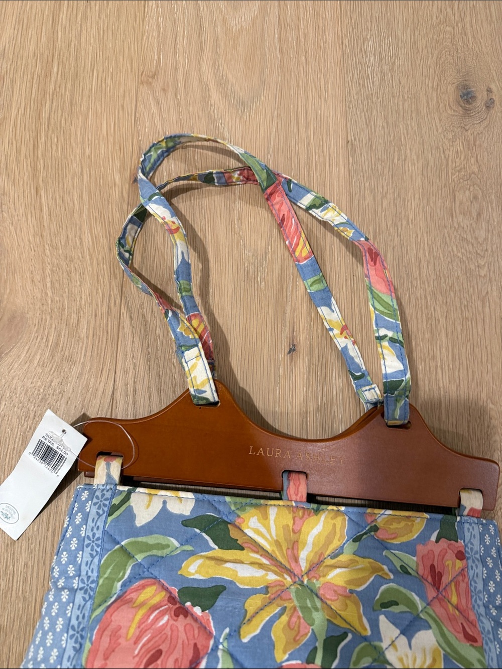 NWT Laura Ashley Floral Cotton Tote in Blue with Pink and Yellow Blooms - Picture 4 of 12